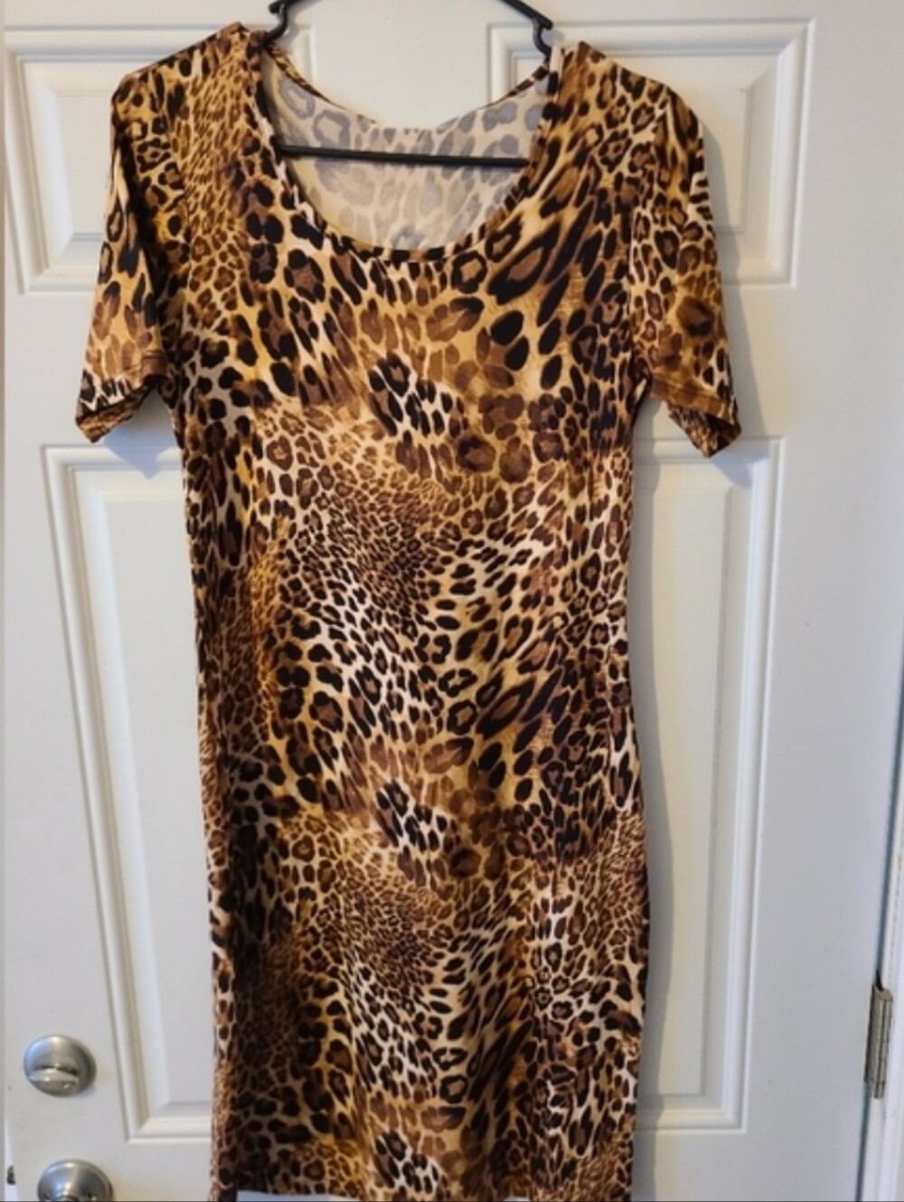 Honey&Lace Leopard Print Short Sleeve Shift Dress - Brown